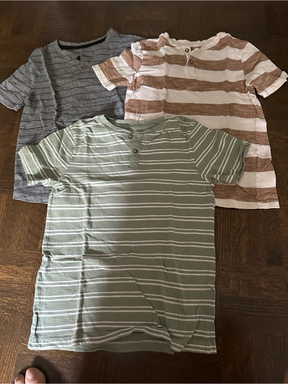 H&M Striped Short-Sleeve Henley Trio - Green, Brown, Gray